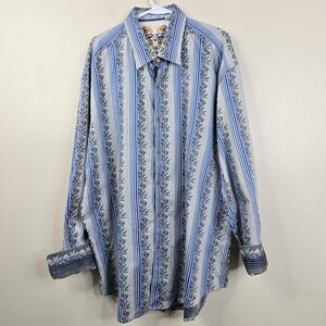 Robert Graham Cotton Silk Blend Olive Branch Print Button Down Shirt 3XL